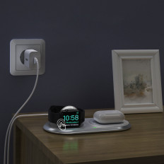 Brezžični polnilnik Qi 2in1 za pametni telefon Apple Pazi z USB tip C tip C White