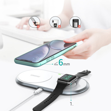 Brezžični polnilnik Qi 2in1 za pametni telefon Apple Pazi z USB tip C tip C White