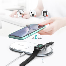 Brezžični polnilnik Qi 2in1 za pametni telefon Apple Pazi z USB tip C tip C White