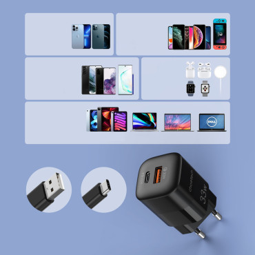Snabb Apercha laddare USB-typ C PD QC 33W Svart