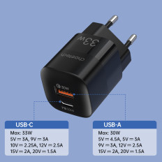 Rýchle Apercha Nabíjačka USB Typ C PD QC 33W ČIERNA