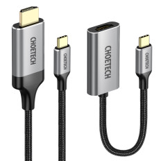 USB Hub Type C - HDMI 2.0 + HDMI 2M Gråkabel