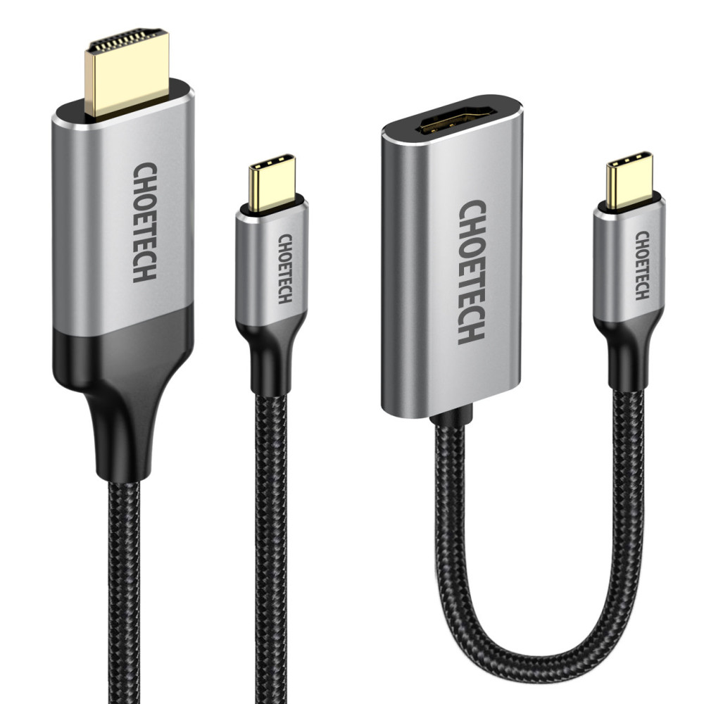 USB Hub Type C - HDMI 2.0 + HDMI 2M Gråkabel