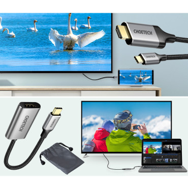 USB Hub Type C - HDMI 2.0 + HDMI 2M Gråkabel