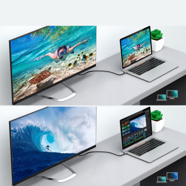 USB Hub Type C - HDMI 2.0 + HDMI 2M Gråkabel