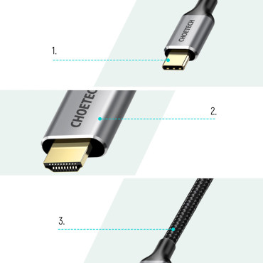 USB Hub Type C - HDMI 2.0 + HDMI 2M Gråkabel