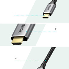 USB Hub Type C - HDMI 2.0 + HDMI 2M Gråkabel