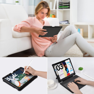 Case Tastatūras korpuss iPad Pro 12.9 "+ bezvadu Bluetooth tastatūra melna