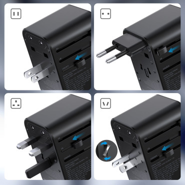 Fast Travel Charger UK UK USA AUS 3XUSB 30-65W BLACK
