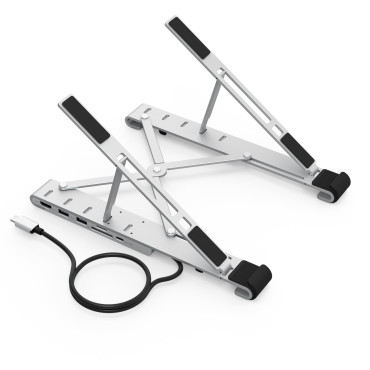 Estação de suporte para laptop PD USB-C HDMI 2XUSB-A 1XUSB-C 1XSD 1XTF Preto