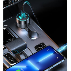 Greito automobilinis įkroviklis 130W 2xUSB-C + USB-A BLACK