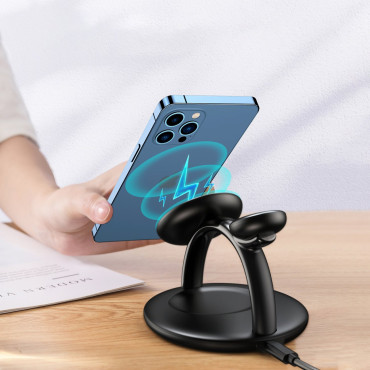 Estação de carregamento indutivo para iPhone Airpods Pro Apple Assista 3in1 Preto