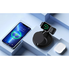 Estação de carregamento indutivo para iPhone Airpods Pro Apple Assista 3in1 Preto