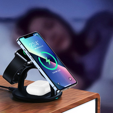 Estação de carregamento indutivo para iPhone Airpods Pro Apple Assista 3in1 Preto