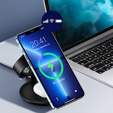 Estação de carregamento indutivo para iPhone Airpods Pro Apple Assista 3in1 Preto