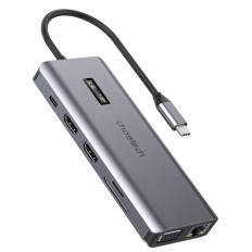 Adaptateur de moyeu multifonctionnel avec USB-C USB-A Afficheur VGA AUX SD TF 12W1 gris