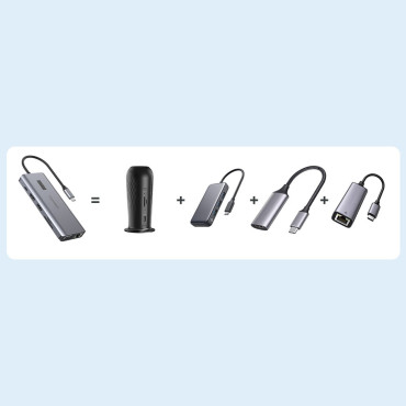 Multifunktsionaalne Hubi adapter USB-C USB-A-ekraaniga VGA AUX SD TF 12W1 Gray