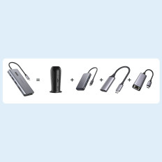 Többfunkciós hub adapter USB-C USB-A kijelzővel VGA AUX SD TF 12W1 szürke