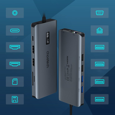 Multifunktsionaalne Hubi adapter USB-C USB-A-ekraaniga VGA AUX SD TF 12W1 Gray