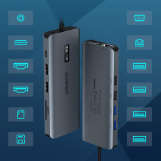 Multifunkčný adaptér HUB s USB-C USB-A Display VGA AUX SD TF 12W1 GRAY