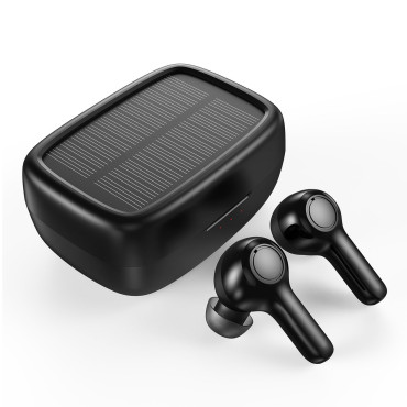 Fones de ouvido sem fio TWS com carregador solar preto