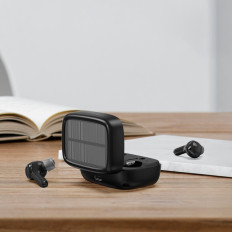 Fones de ouvido sem fio TWS com carregador solar preto