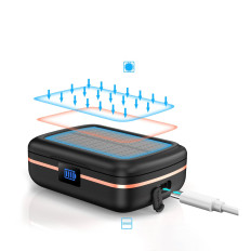 Vezeték nélküli fejhallgató TWS vízálló a napenergia töltővel és a Powerbank 2500MAH fekete