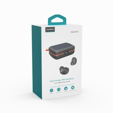 Brezžične slušalke TWS vodoodporna s solarnim polnilnikom in PowerBank 2500Mah Black