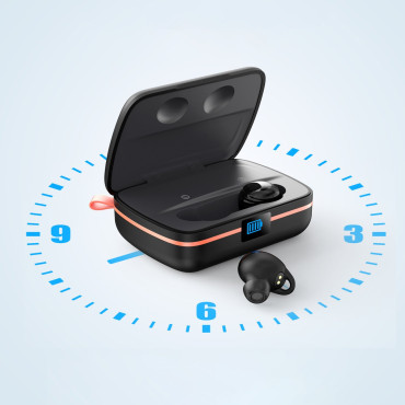 Fones de ouvido sem fio TWS à prova d'água com carregador solar e powerbank 2500mAh preto