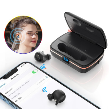 Bezdrôtové slúchadlá TWS vodotesné so solárnou nabíjačkou a Powerbank 2500Mah Black