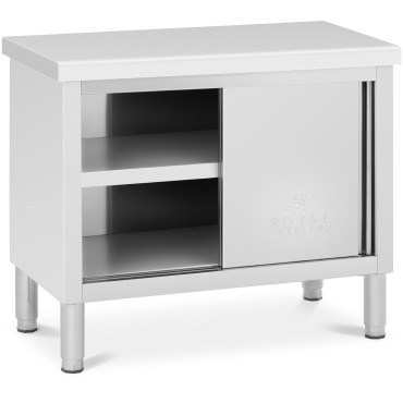 Gastronomie tafel met kast met deur-to-gechipt staal. 100 x 50 cm tot 330 kg