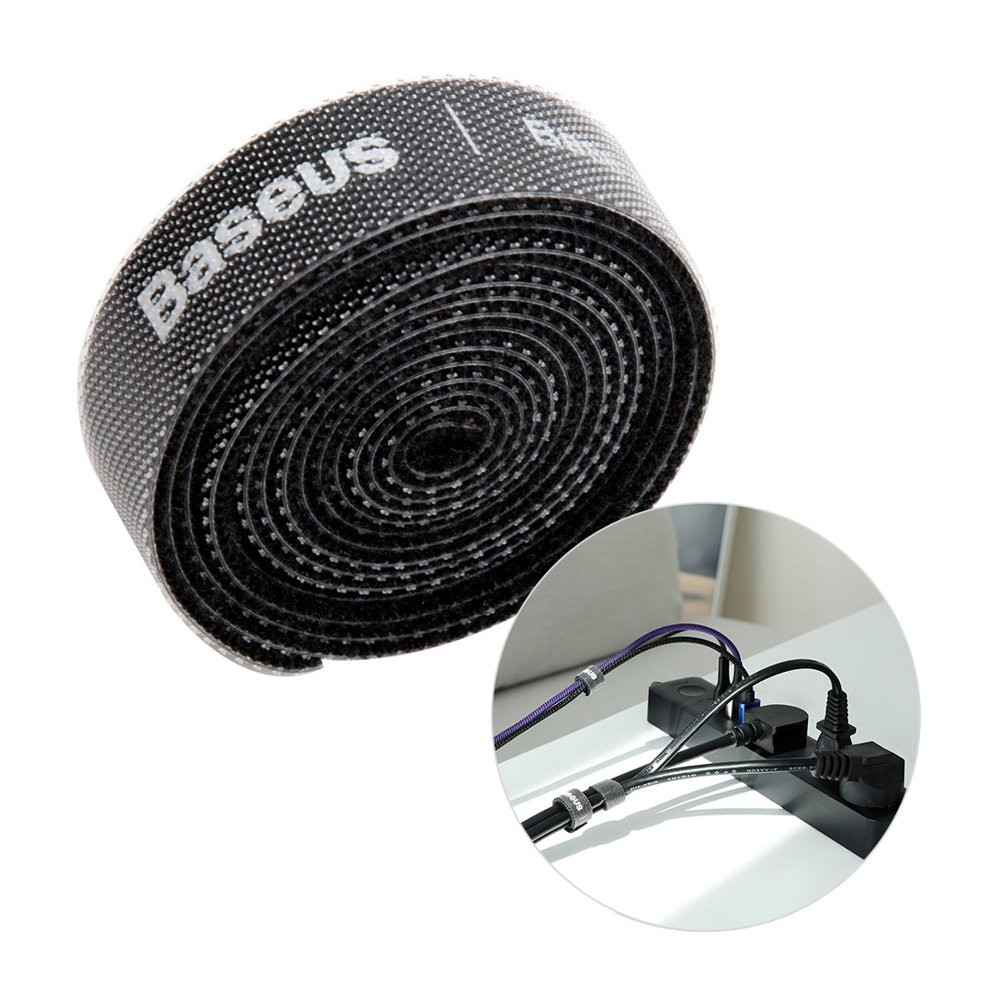Kabeļu organizators Velcro Tape 1m melns