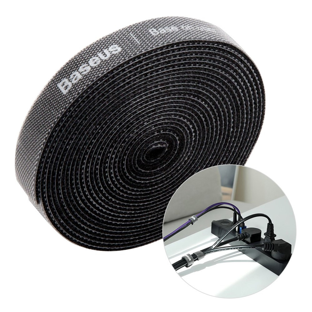 Kabeļu organizators Velcro Tape 3m melns