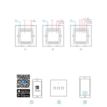 Toque o interruptor de luz do interruptor WIFI botão 433 MHz RF Preto T3eu1c-TX