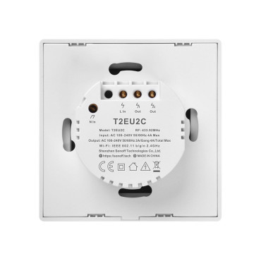 Interruptor de luz táctil de dos canales Interruptor WiFi Botón blanco T2EU2C-TX