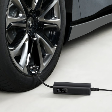 Mini car compressor wheel pump on a nest lighter black