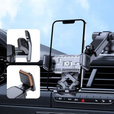 Pega do smartphone do carro no painel preto