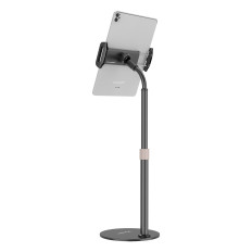 Stojalo za tableto in tablični telefon na črni mizi