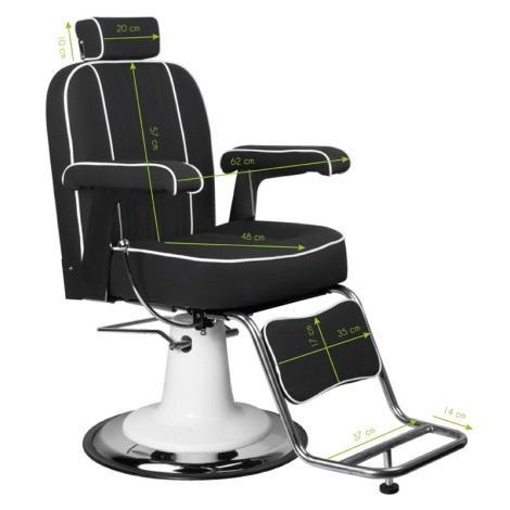 Fauteuil de barbier Gabbiano Amadeo noir avec réglage hauteur et dossier inclinable — vue latérale