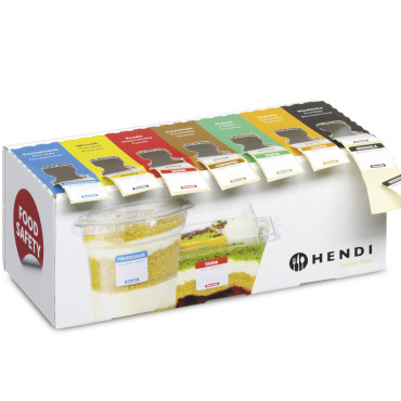 Um conjunto de rótulos multiftes de segurança alimentar para cada dia da semana com um alimentador - Hendi 850305