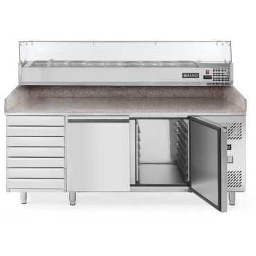Tabela refrigerada de pizza de 2 portas com 7 gavetas balcão de granito. 202cm - Hendi 232842