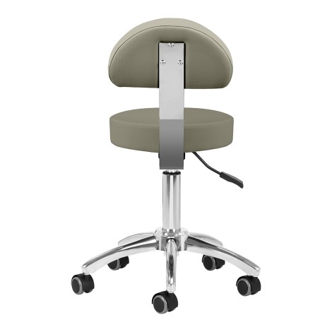 Kozmetická stolička ACTIVESHOP 304 sivá s hydraulickým nastavením a gumovými kolieskami — pohľad zozadu