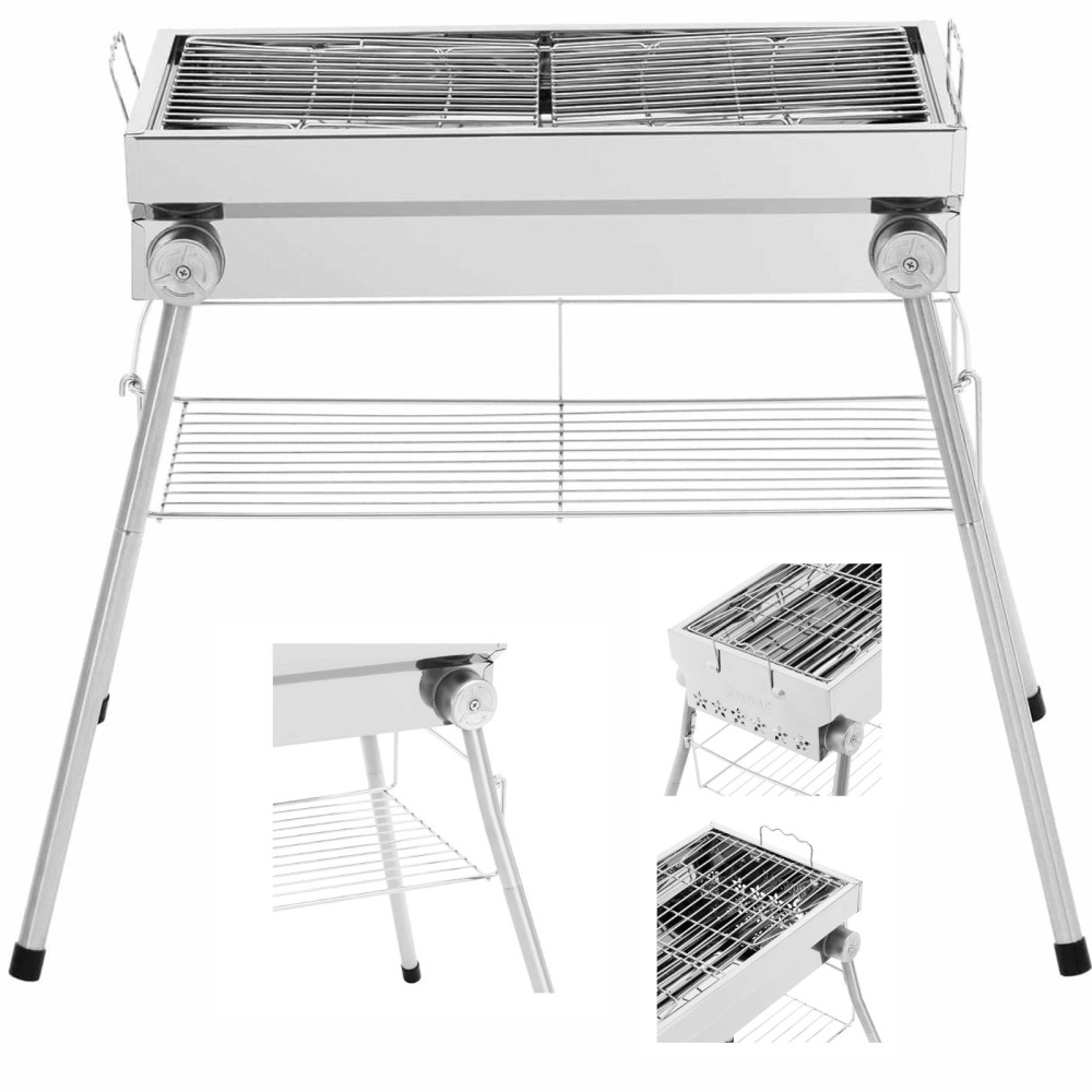 Kolgrill med vikande galler och en hylla 53 x 26 cm