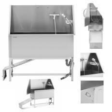 Banheira de groomerska para banho de cachorro de lavar animais com uma rampa 122 x 56 x 142 cm