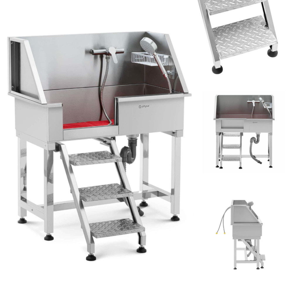 Baño de baño para bañarse para perros Lavado de animales con escaleras 90 x 90 x 106 cm