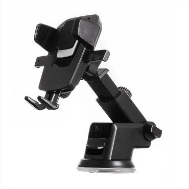 Punho de carro ajustável telescópico no telefone em um painel. Vidro preto