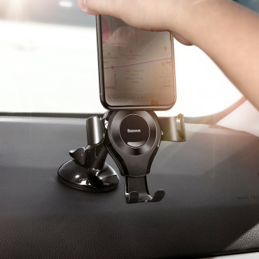 Pega de carro gravitacional para um telefone em um copo ou uma placa de distribuição. Preto oscculum