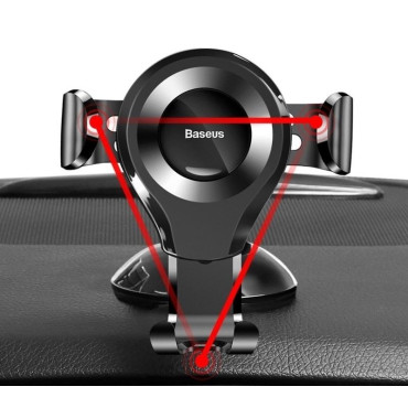 Suporte de carro gravitacional para o telefone em uma janela com uma placa de distribuição. Vermelho oscculum
