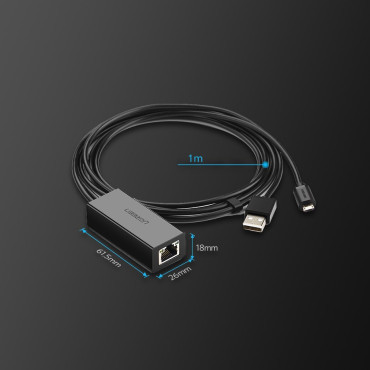 Ārējā LAN Micro USB 100Mbps tīkla karte Chromecast 1M Black
