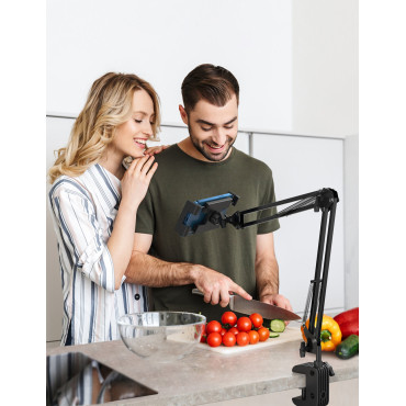 Handvat vouwen handgemaakte schouder voor tafel bureau op telefoon tablet zwart en grijs